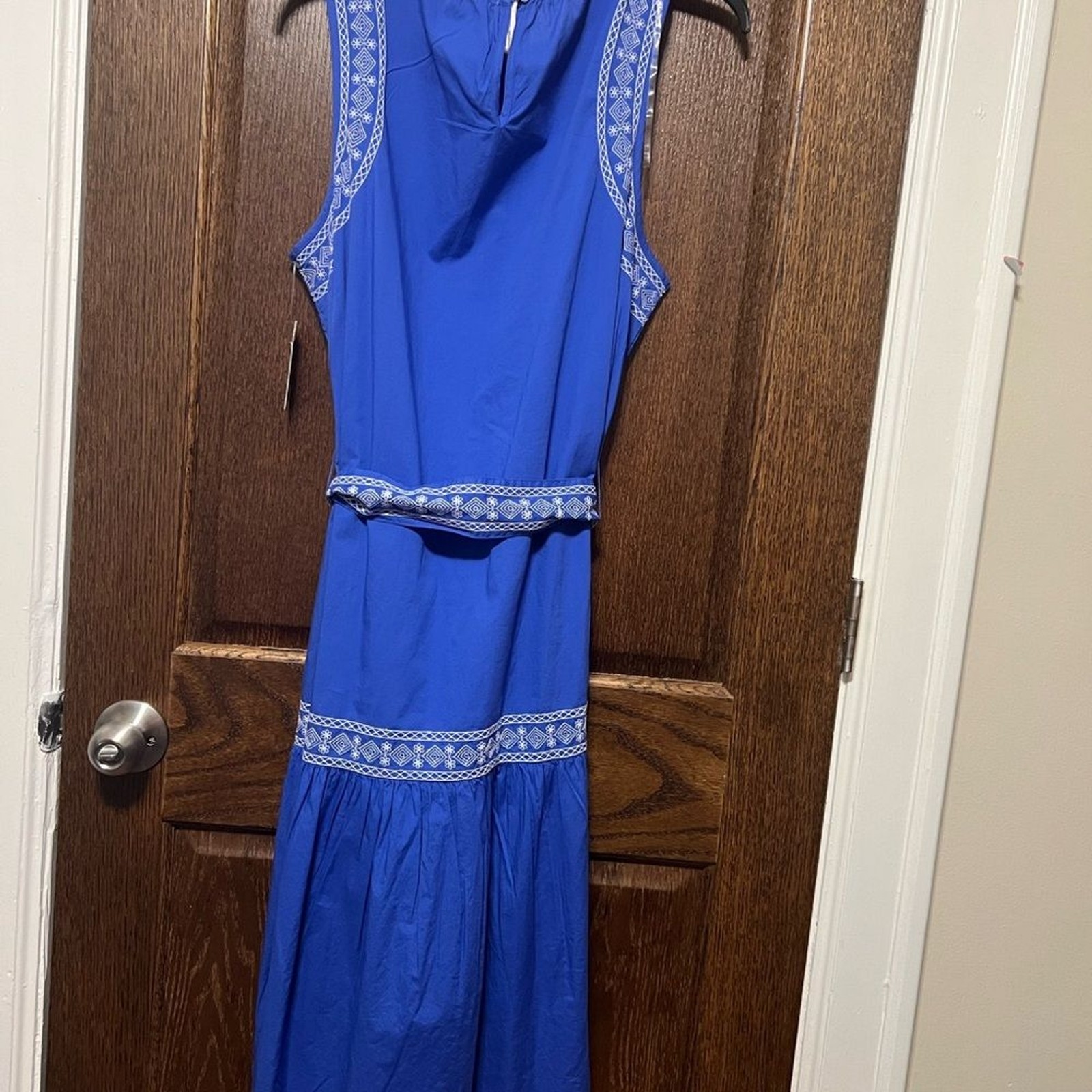 St. John’s Bay Royal Blue Sleeveless Belted Midi Dress 100% Cotton