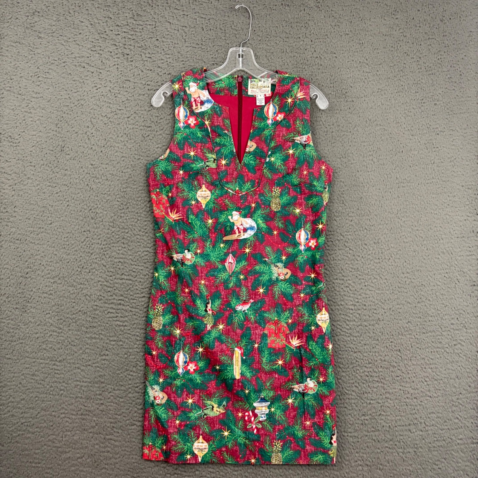 Reyn Spooner Mele Kalikimaka Dress Womens Size 4 Hawaiian Christmas Santa Claus