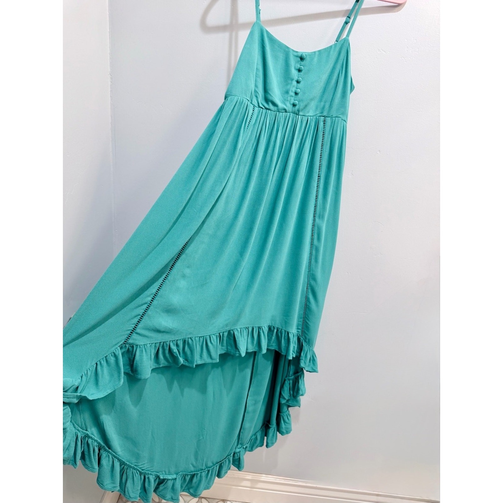 Jack by BB Dakota Turquoise Ruffle High-Low Spaghetti Dress