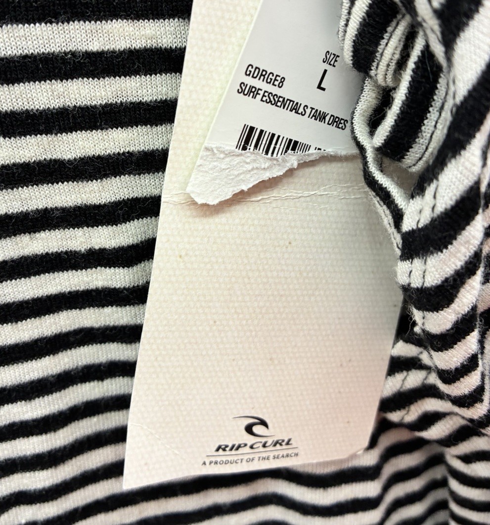 New Rip Curl Black Jersey Striped Dress Size L Festival Coastal Beach Midi