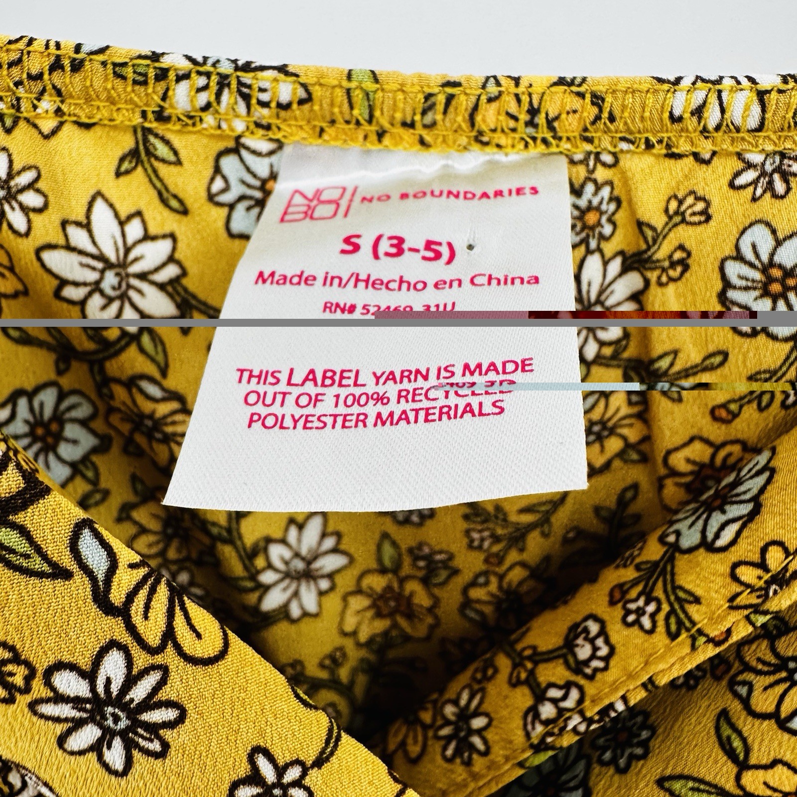New No Boundaries Babydoll Spaghetti Strap Dress Sz 3-5 Jrs Yellow Floral HH26