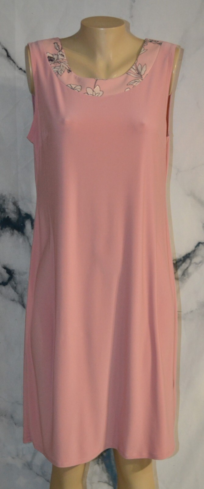 R & M RICHARDS Pink Sleeveless Dress 12 Pink Gold Black Floral Mesh Neckline