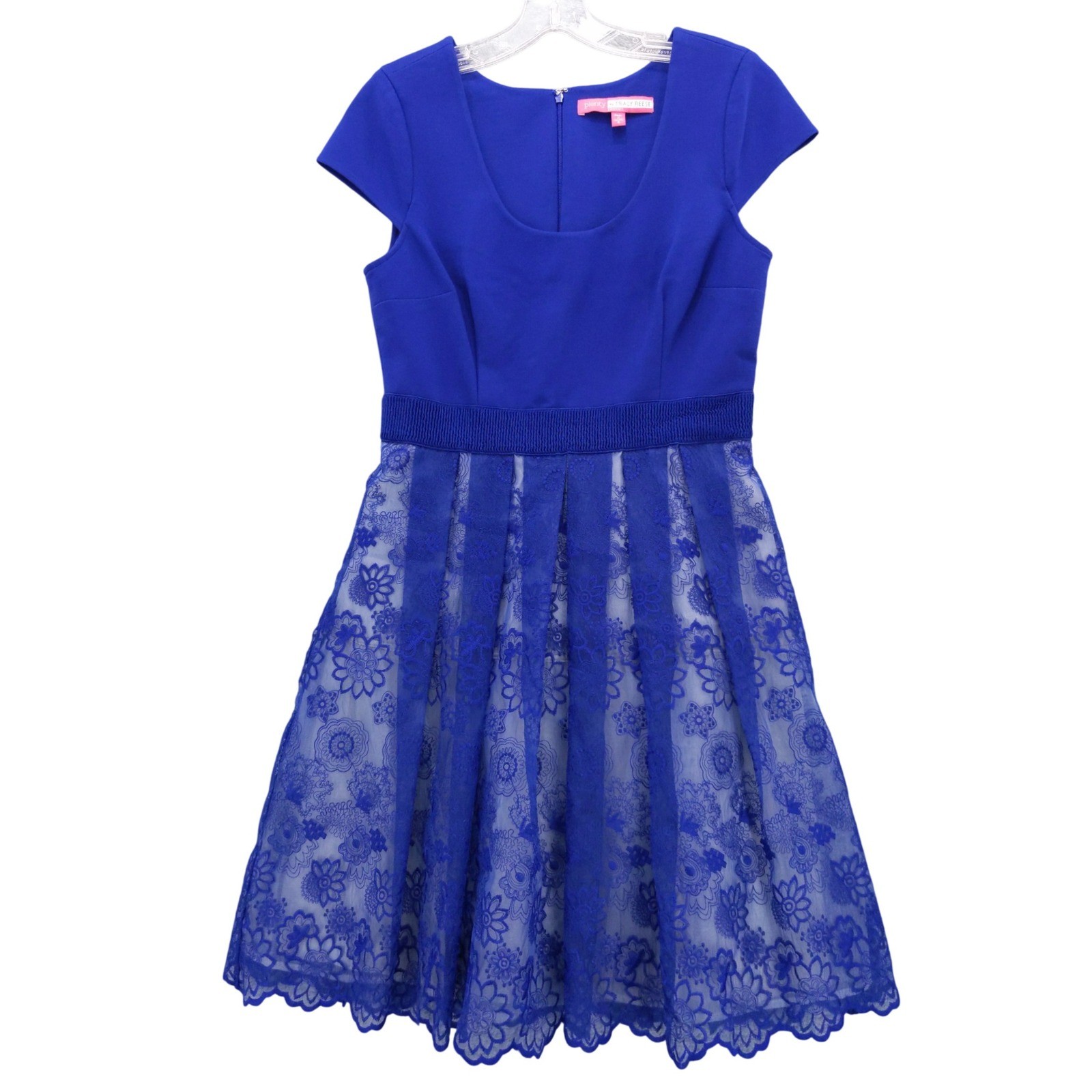 Plenty by Tracy Reese Blue Floral Lace Overlay Fit Flare Dress Sz 8