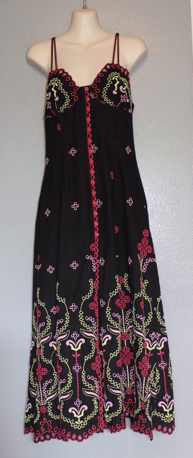 Charo Ibiza 1989 Mutti Embroidered Strappy Midi Dress Size Medium