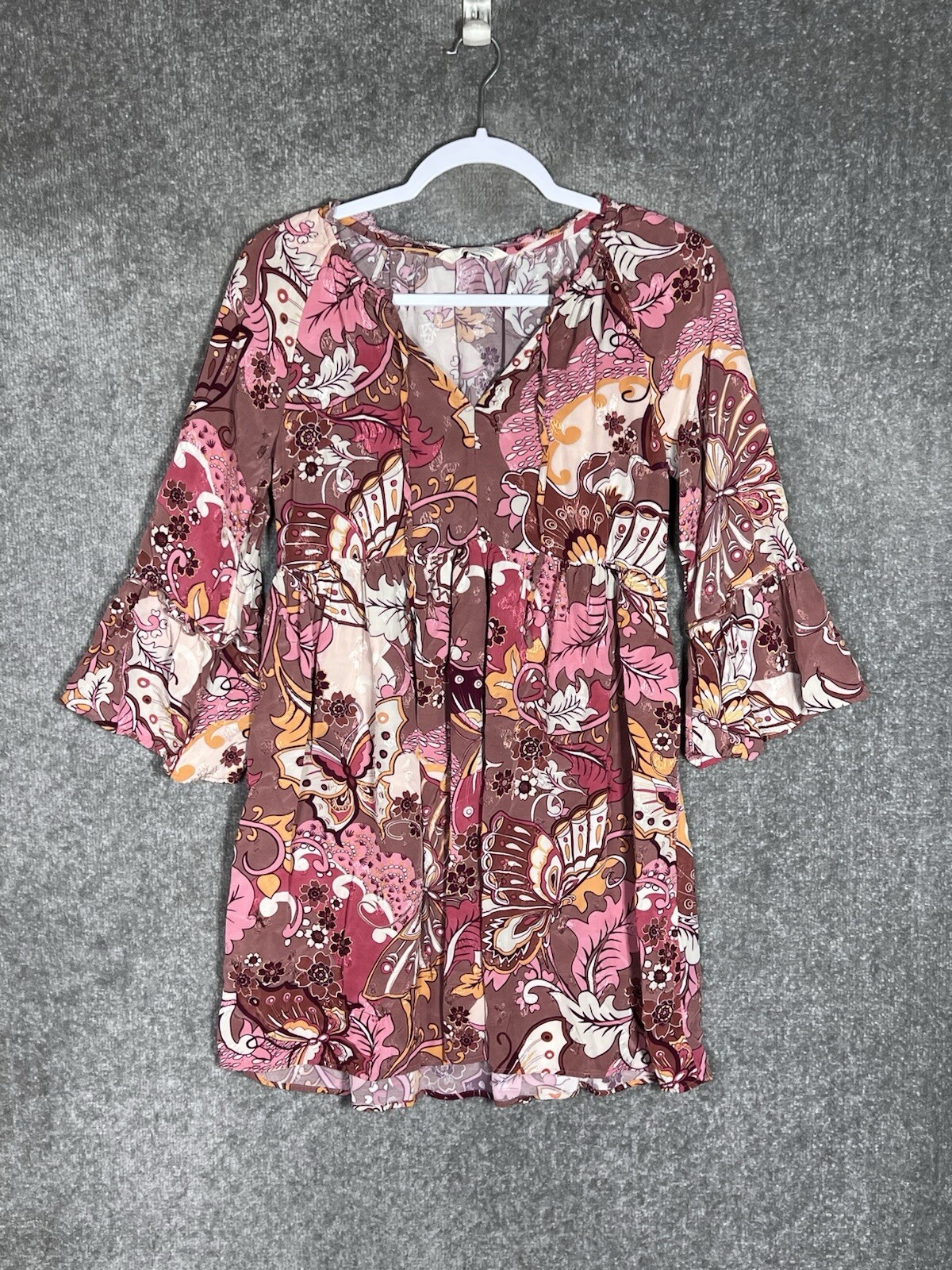Odd Molly Empire Waist Mini Dress Womens Sz 0 Embroidered Butterfly Bell Sleeve