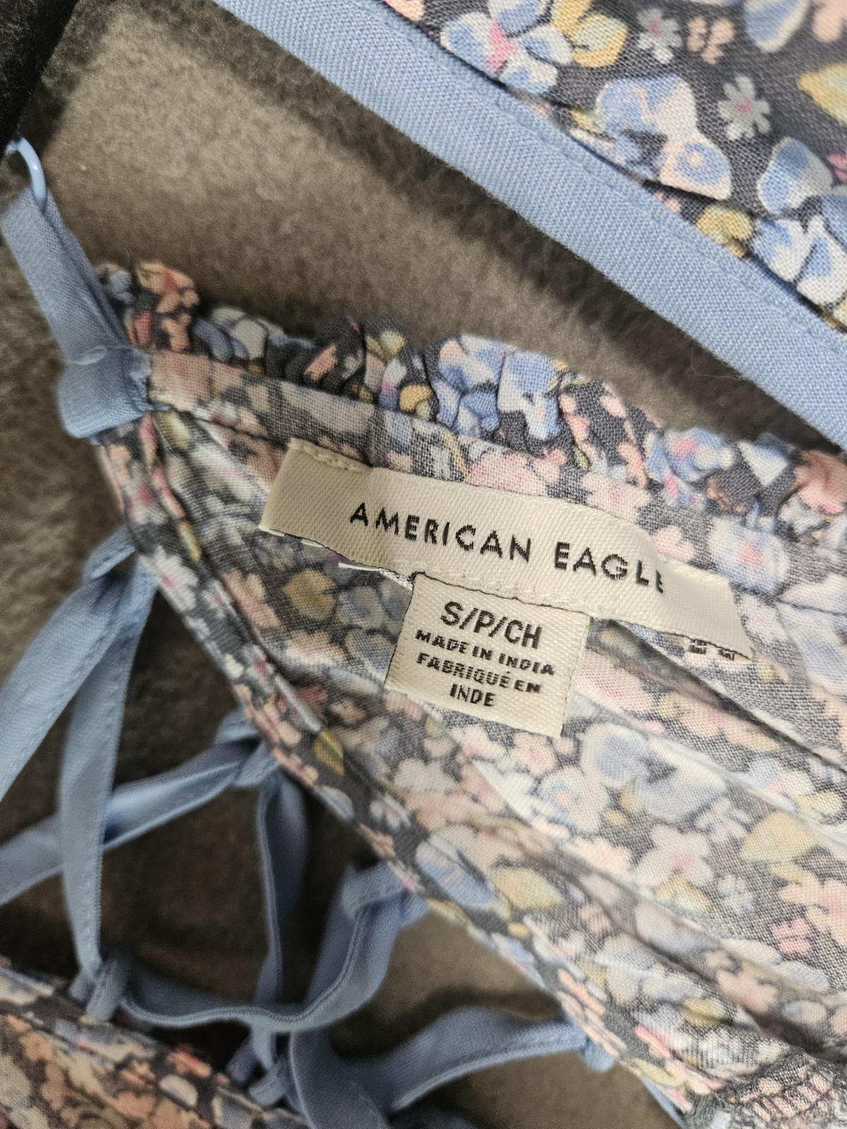 American Eagle Small Mini Dress Blue Floral Cottagecore Back Lace-Up Sweetheart