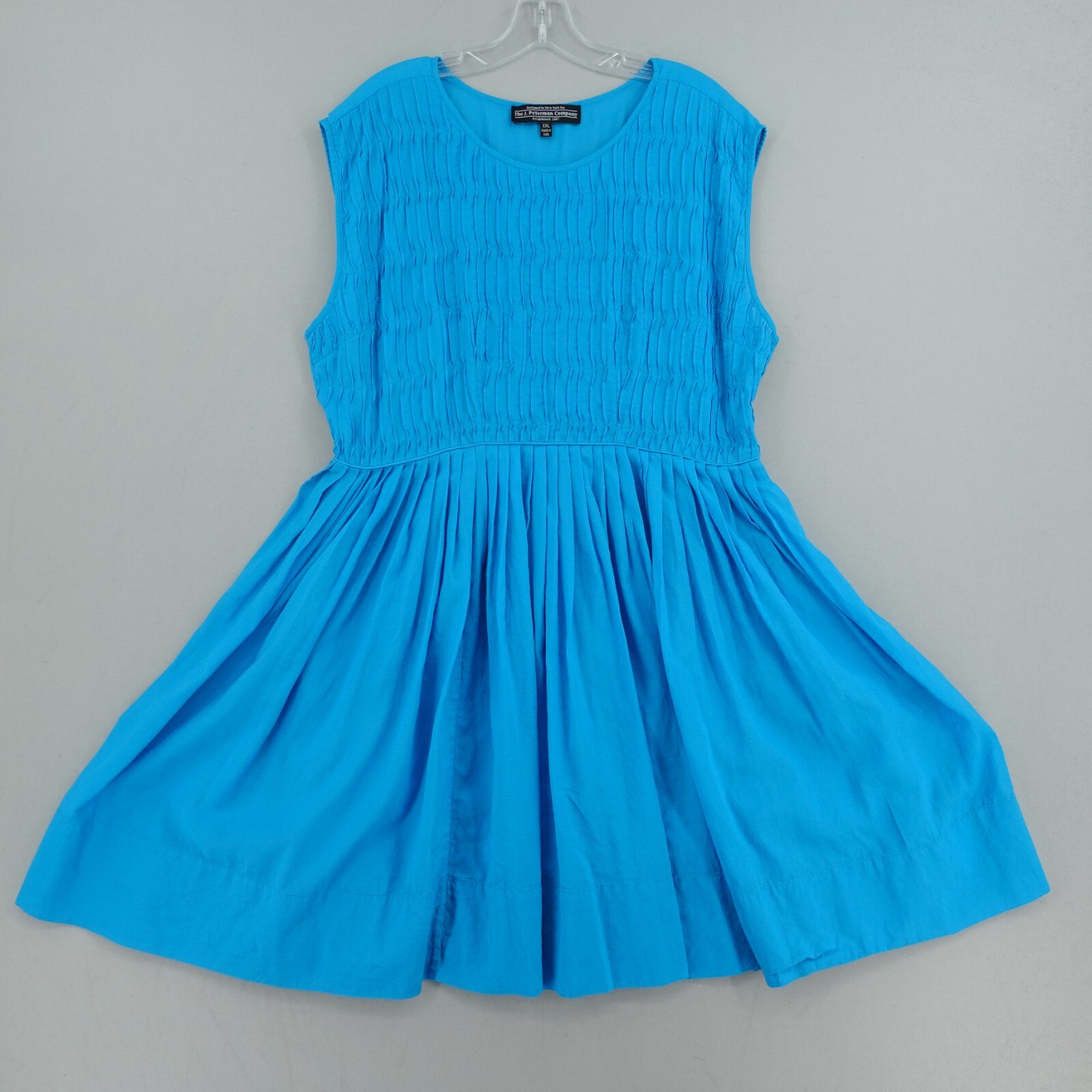 J Peterman Pintuck Dress Womens XXL 2XL Blue Fit Flare Viscose Cotton Blend