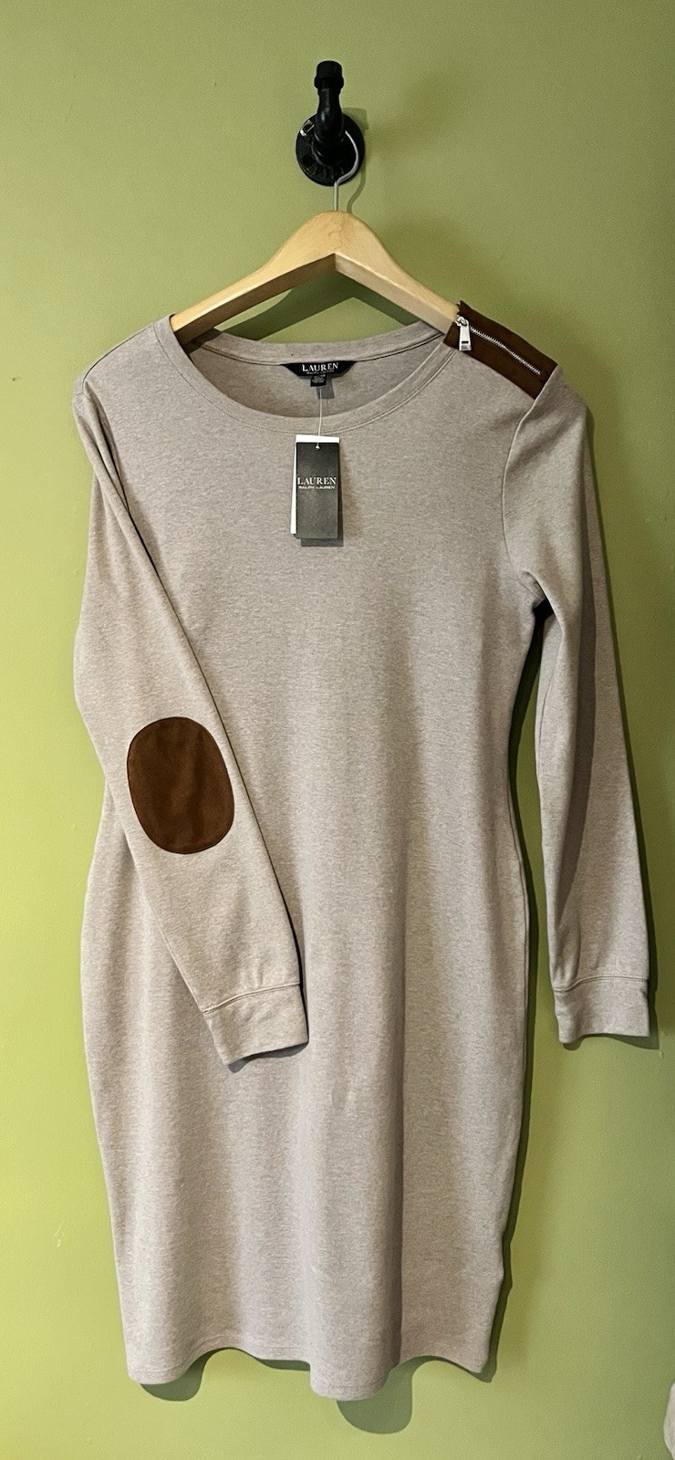 Lauren by Ralph Lauren Soft Heather Brown Knit Bodycon Midi Dress Size XL NWT