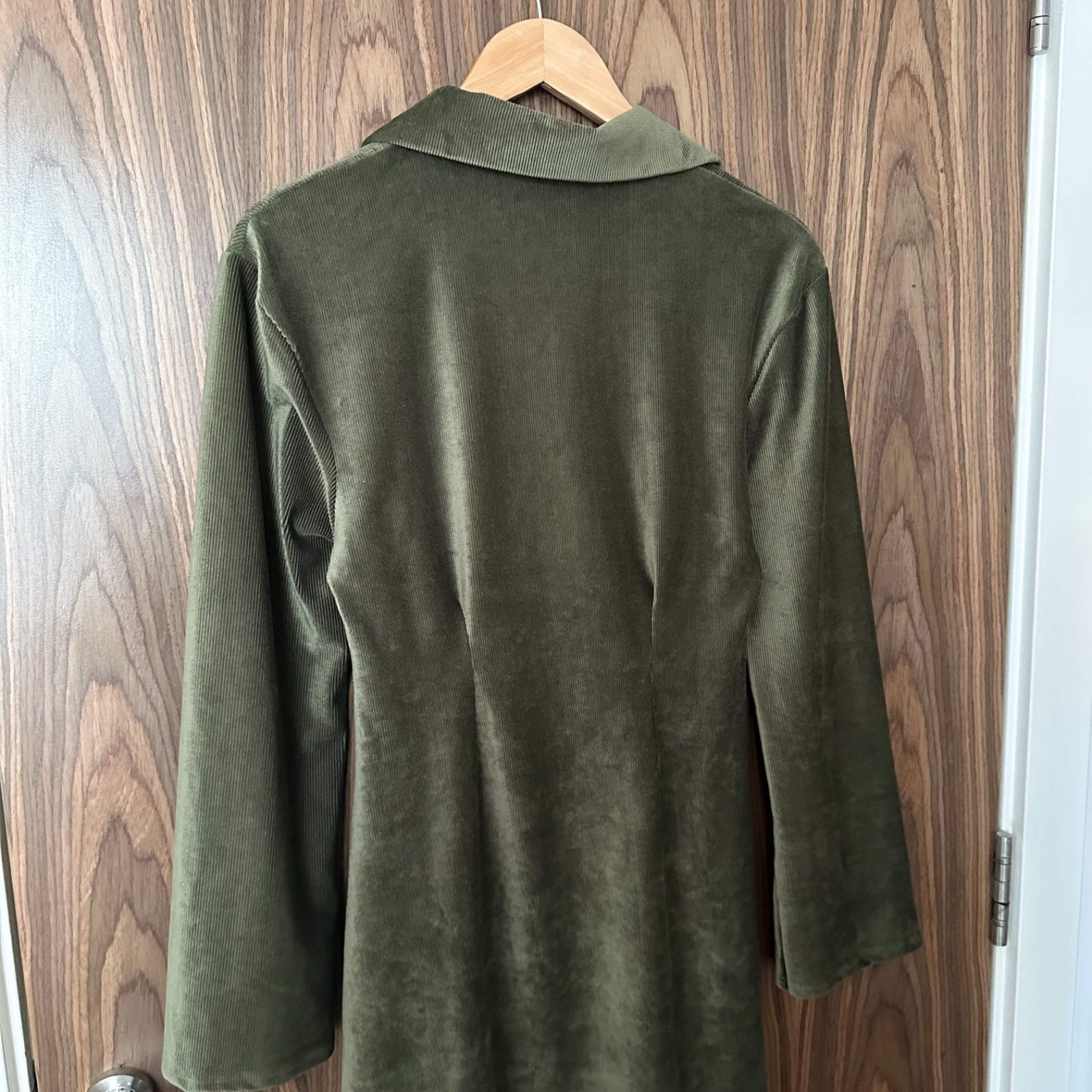 Reclaimed Vintage Khaki Olive Green Soft Ribbed Cord Button Mini Shirt Dress S