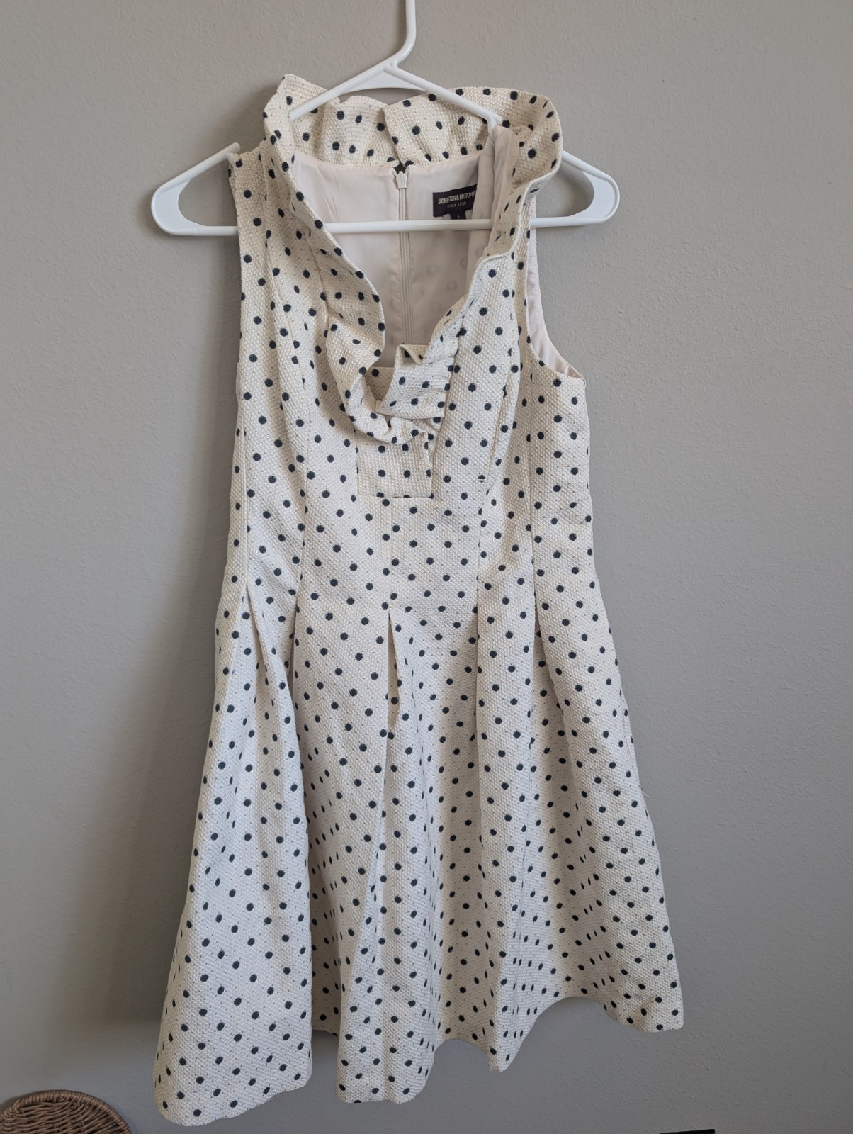 Johnston & Murphy Cream Black Mini Gold Polka Dot Fit and Flare Dress Size 6