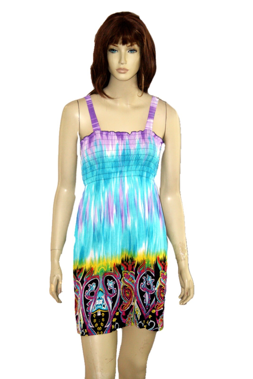 Womens Floral Print Dress Smocked Sundresses Sleeveless semi sheer S M L XL