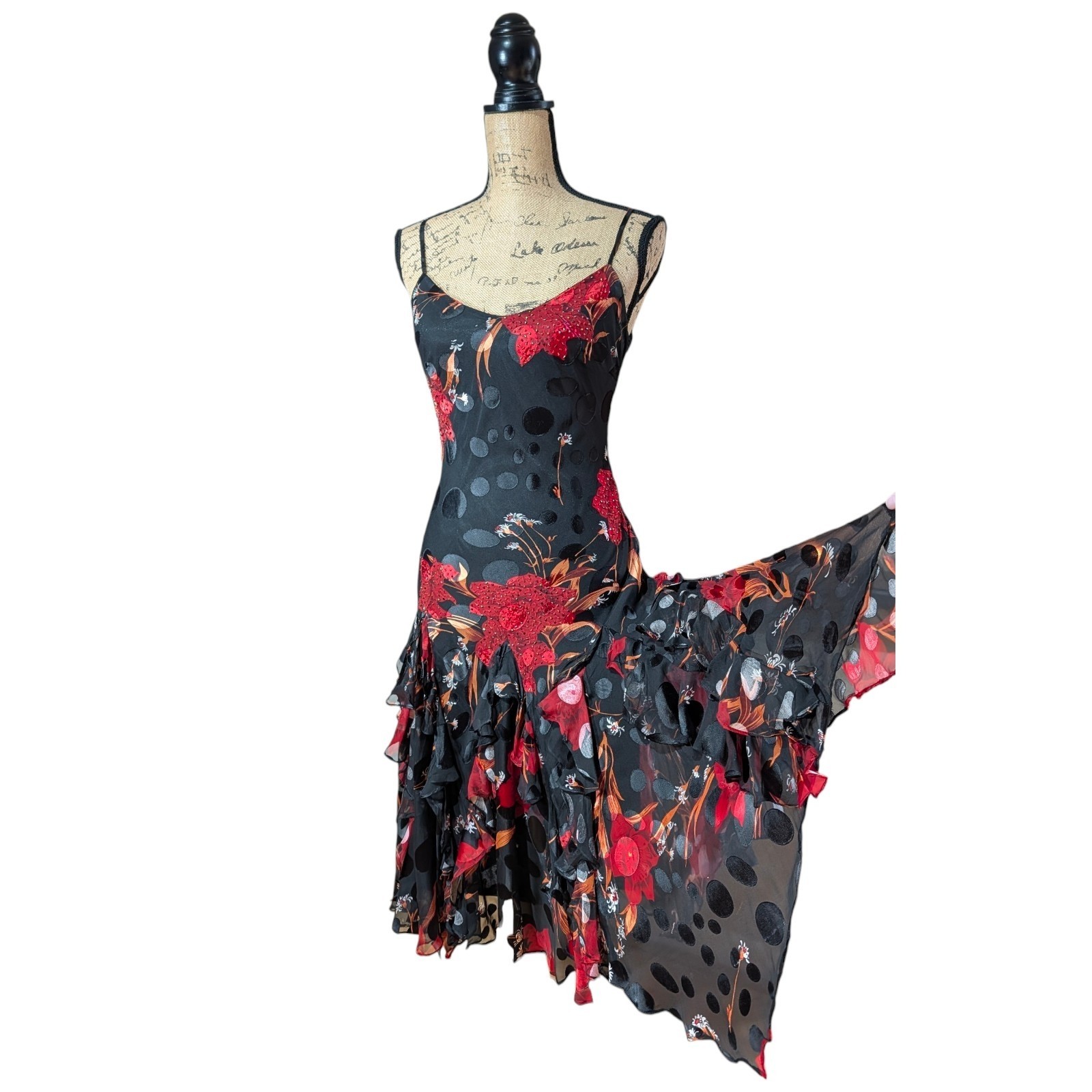 90s Y2K Yve 100% Silk Beaded Devore Slip Dress Size Medium Whimsigoth