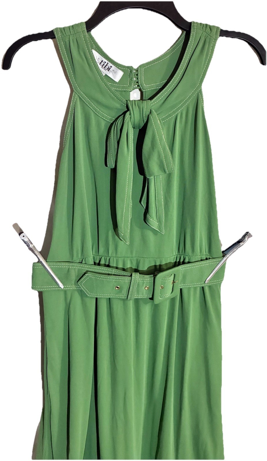 Tibi Womans Retro Belted Cocktail Dress Sz 2 Green Tie Bow Party Wedding Resort