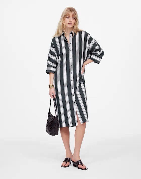 Madewell Dolman Midi Shirtdress in Stripe Poplin Size Large