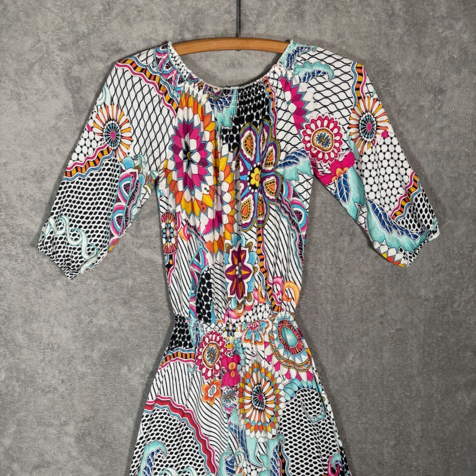 Desigual Womens Multicolor Geometric Floral Smocked Maxi Dress EU 36 US S Boho
