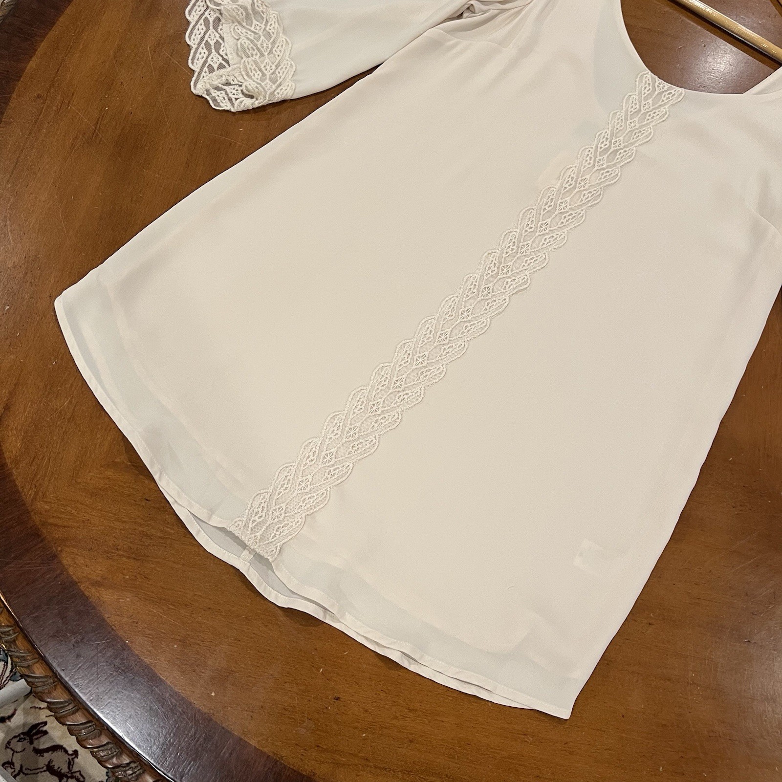 NWT ASTR Lace Shift Mini Dress Ivory Medium Boho 3/4 Sleeve Scoopneck