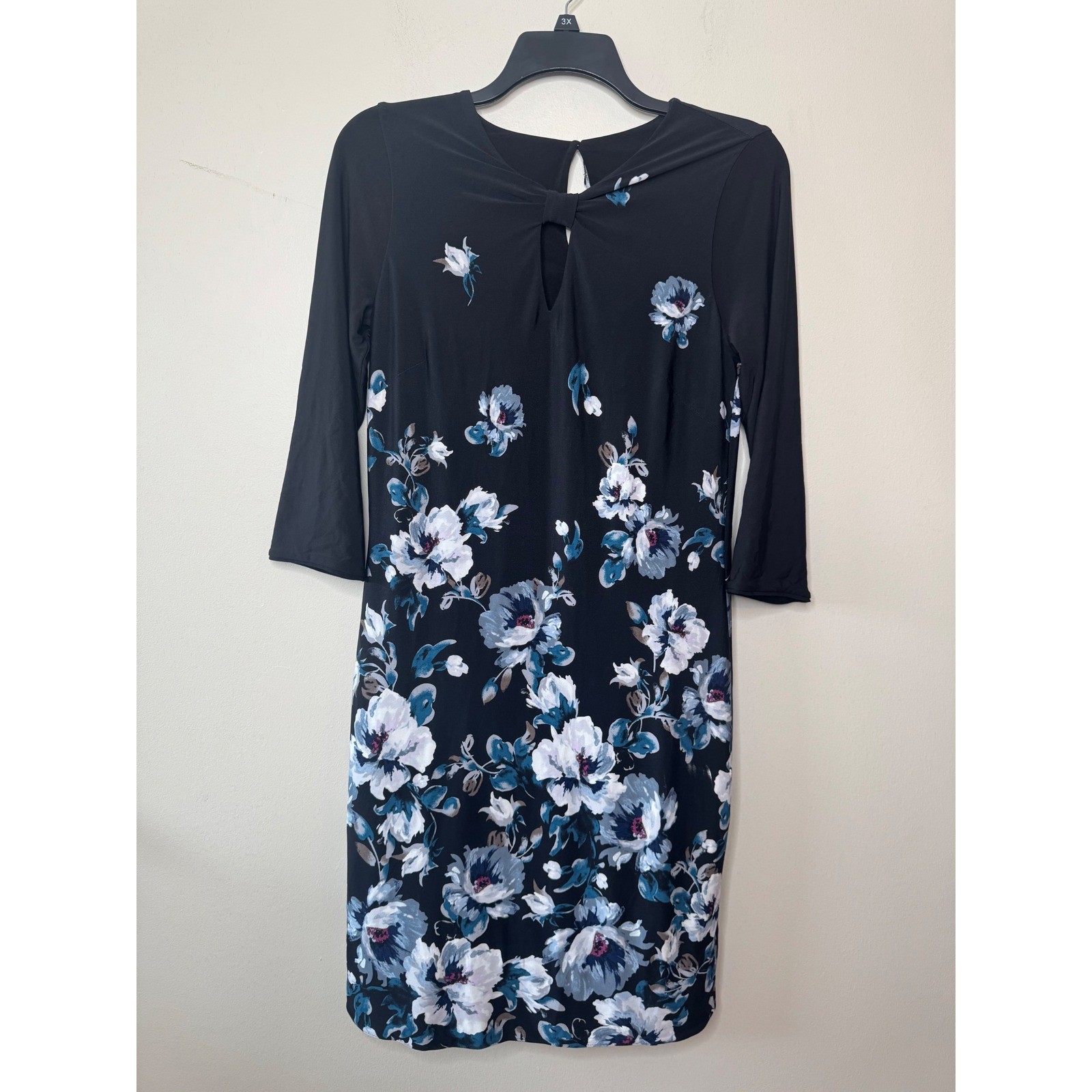White House Black Market Reversible Sheath Dress Black Blue Floral