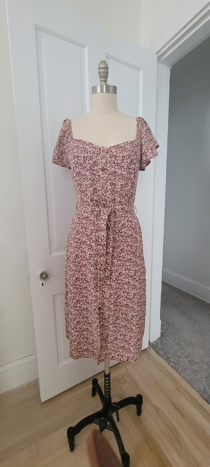 Monteau Burgundy-Beige Floral Vintage 40’s Styled Dress, sz L