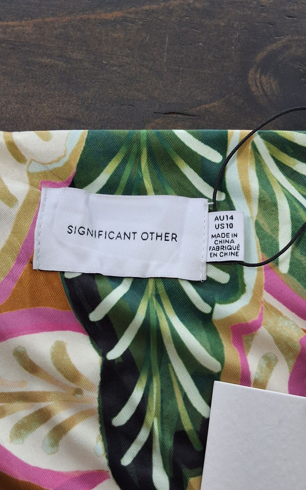 Significant Other Freda Palm Print Midi Dress Cowl Neck Ruched Bodice Sz 10