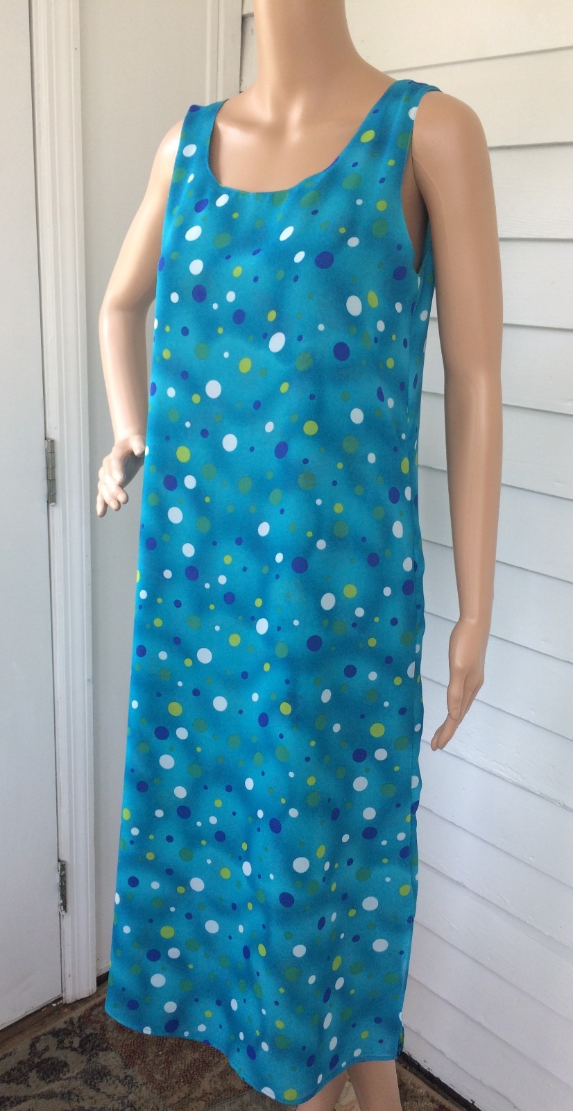 Reversible Novelty Print Dress Shoes Handbags to Polka Dots Sleeveless Blue S XS