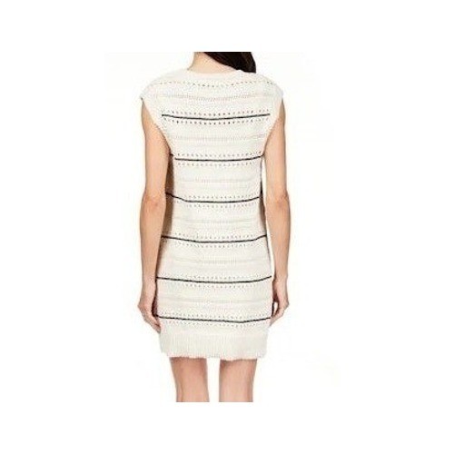 Sanctuary Textured Mod Mini Dress Small Cream Black Knit Stripe Chunky Fisherman