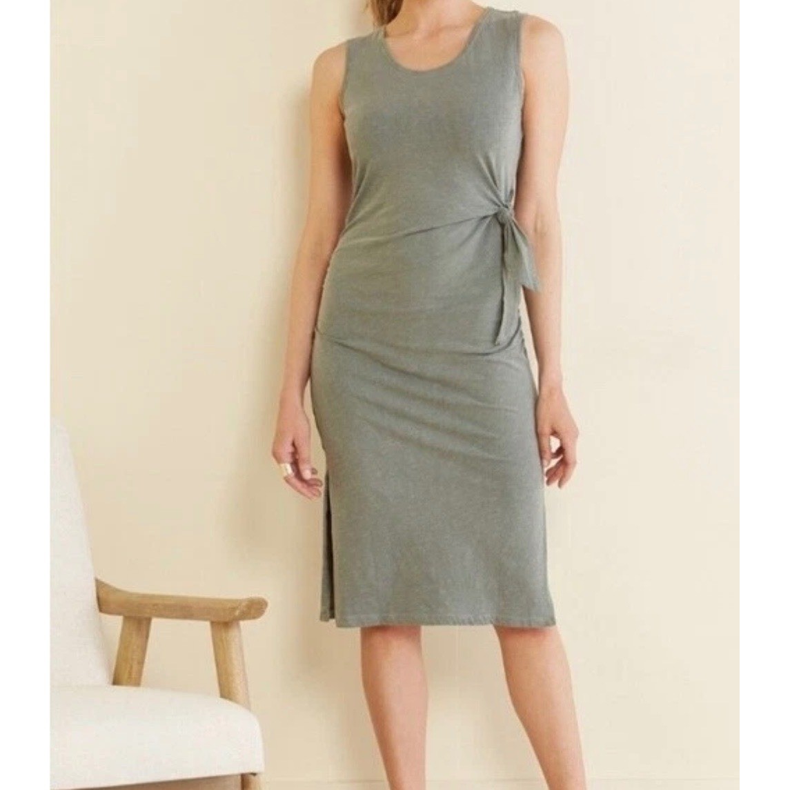Sundry Womens Sage Green Side Tie Ruched Sleeveless Midi Dress Size 1 Small