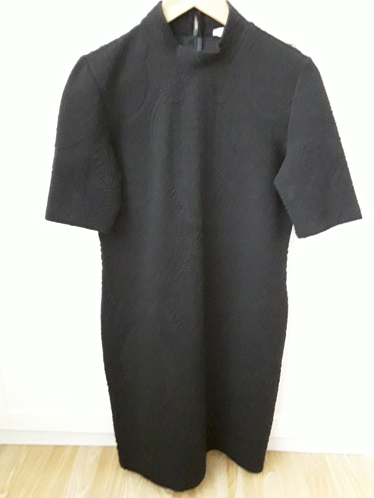 Esprit Essential Pattern Black Dress with a small stand-up collar; UK size XL