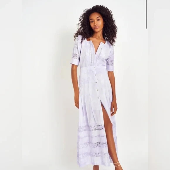 Love Shack Fancy Edie Dress L 10 Women Casual Button Down Short Sleeve NWT 36531