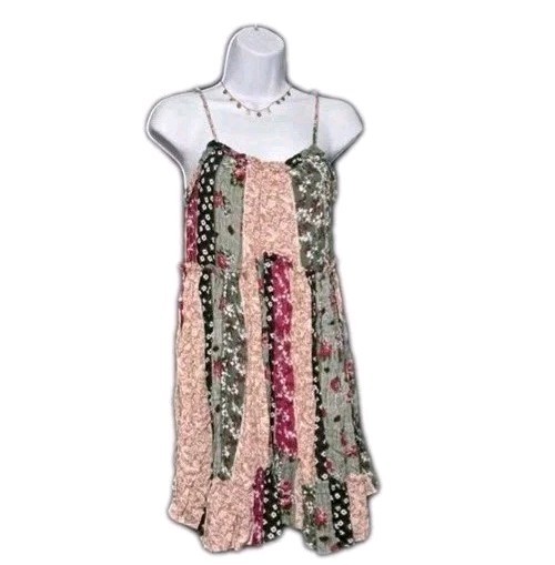 Love Richie Patchwork Mini Dress Small NWT Boho Lined Adjustable Straps Flowy