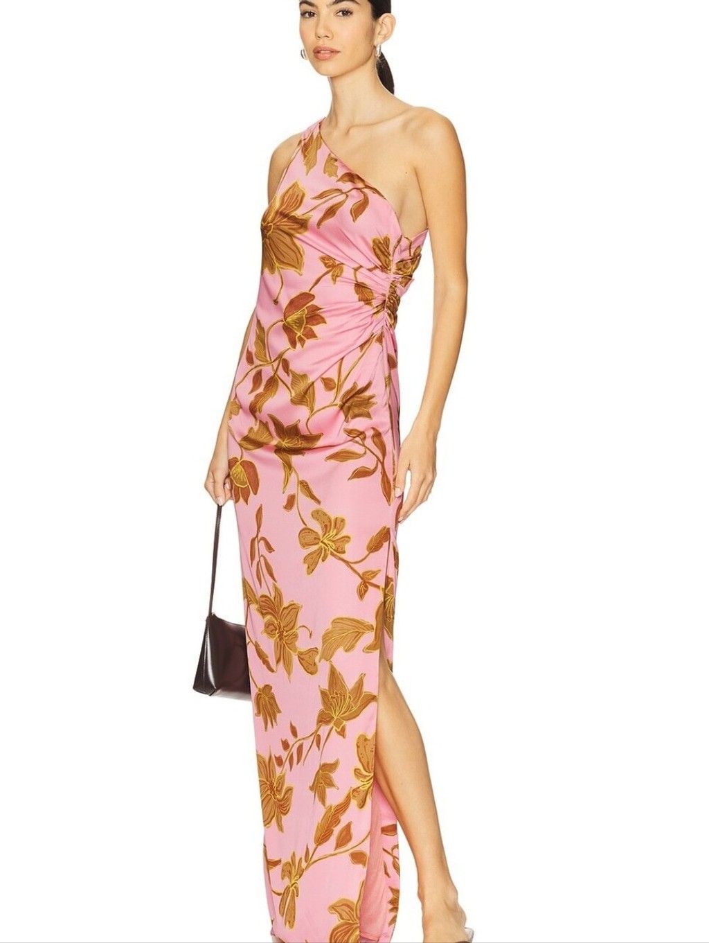 NWT $448 ROCOCO SAND One Shoulder Ruched Maxi Dress Peach Small Revolve