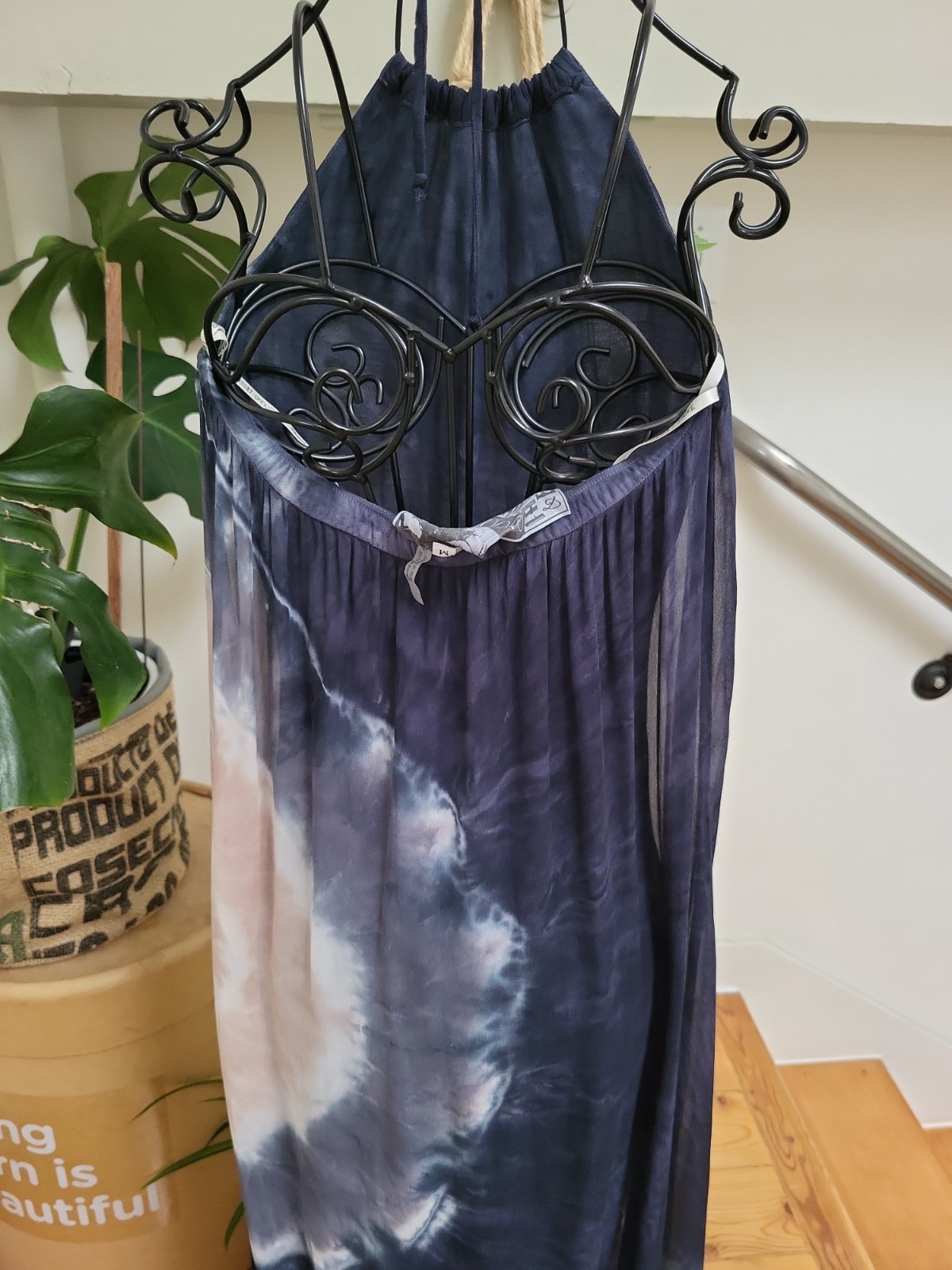 Young Fabulous & Broke Strapless Halter Maxi Dress Blue Cream Pink Rose Tie Dye