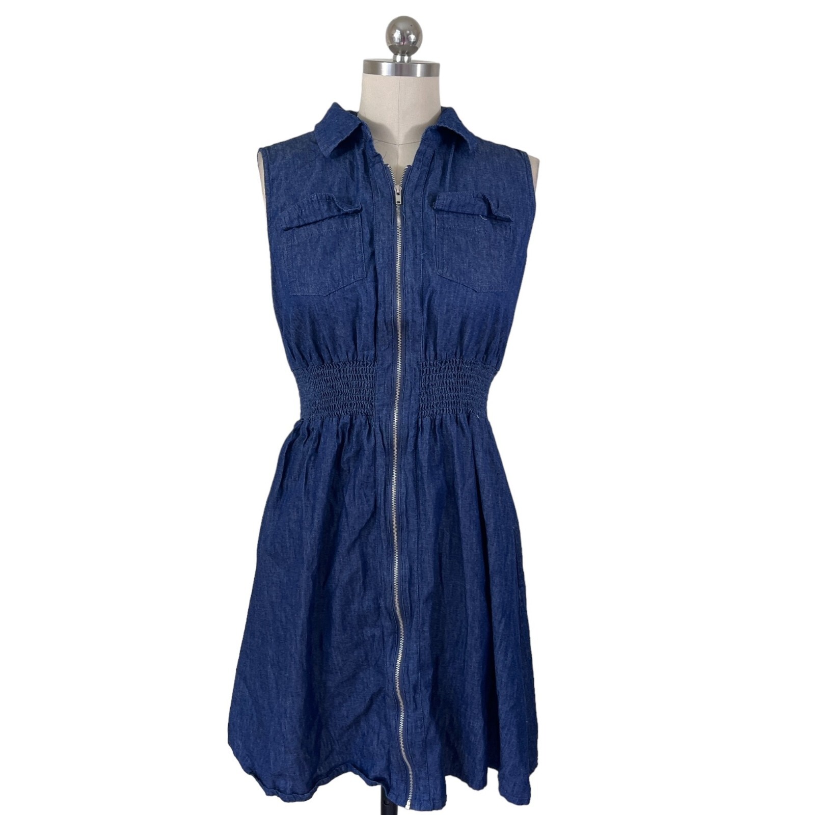 Love University Y2K Denim Dress Womens S/M Blue Sleeveless Western Boho Indie