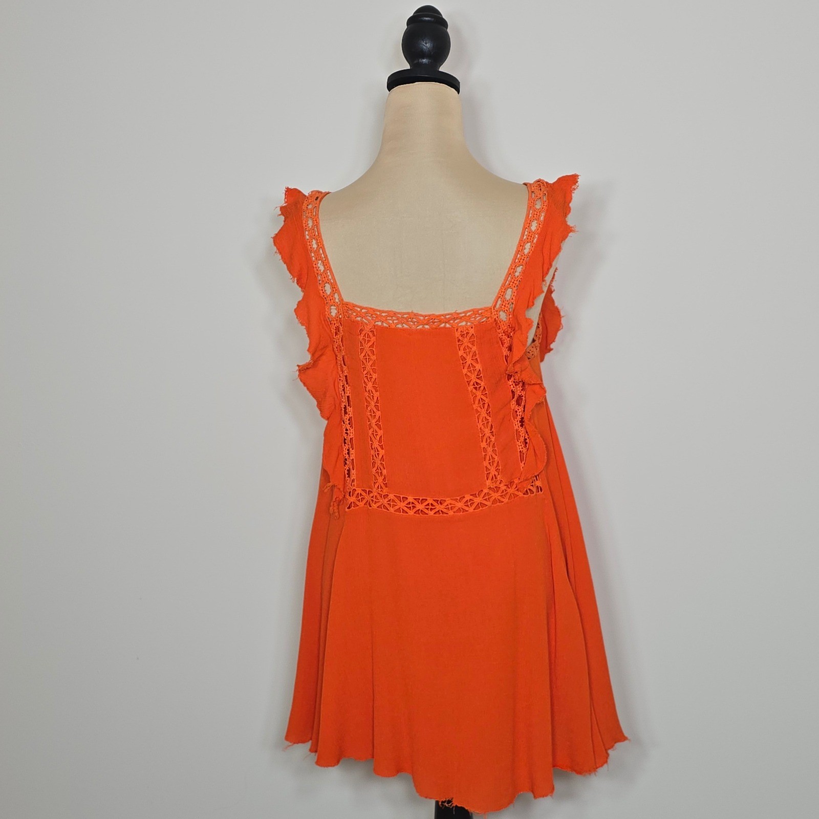 Free People Priscilla Coral Orange Crochet Lace Mini Dress Tunic Boho Festival