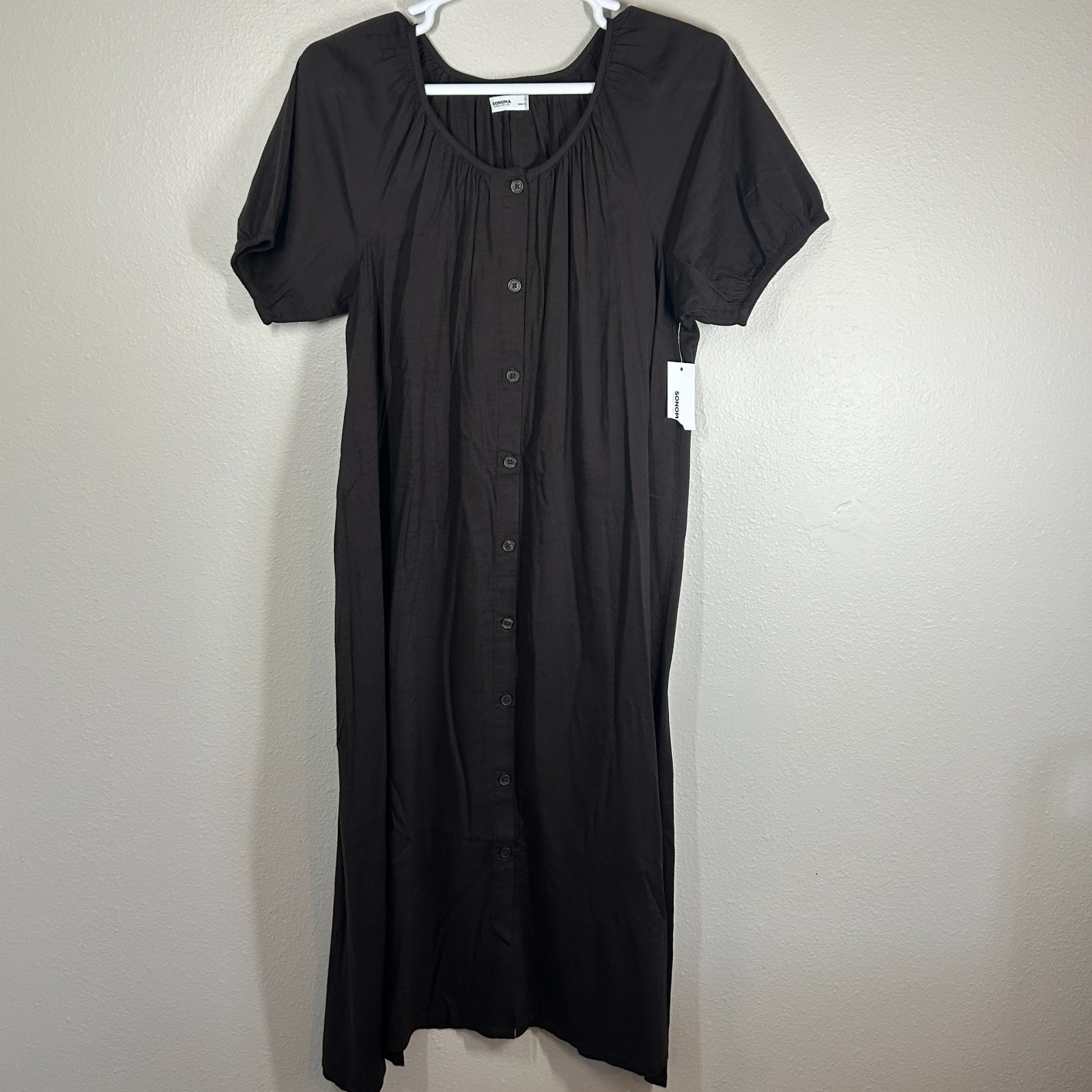 Sonoma Women’s Dark Brown Short Sleeve Button Front Dress Top Size XL