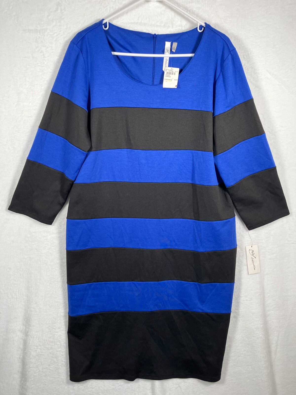 New York Collection Blue Black Striped Shift Dress Size XL Knit Work Office NEW