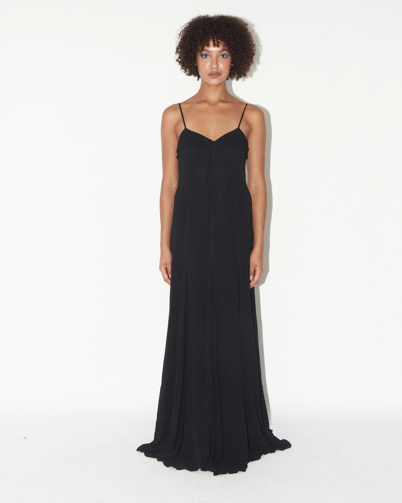 Ghost 1990s Black Viscose Maxi Dress Spaghetti Strap Pleated Bust – Size 10