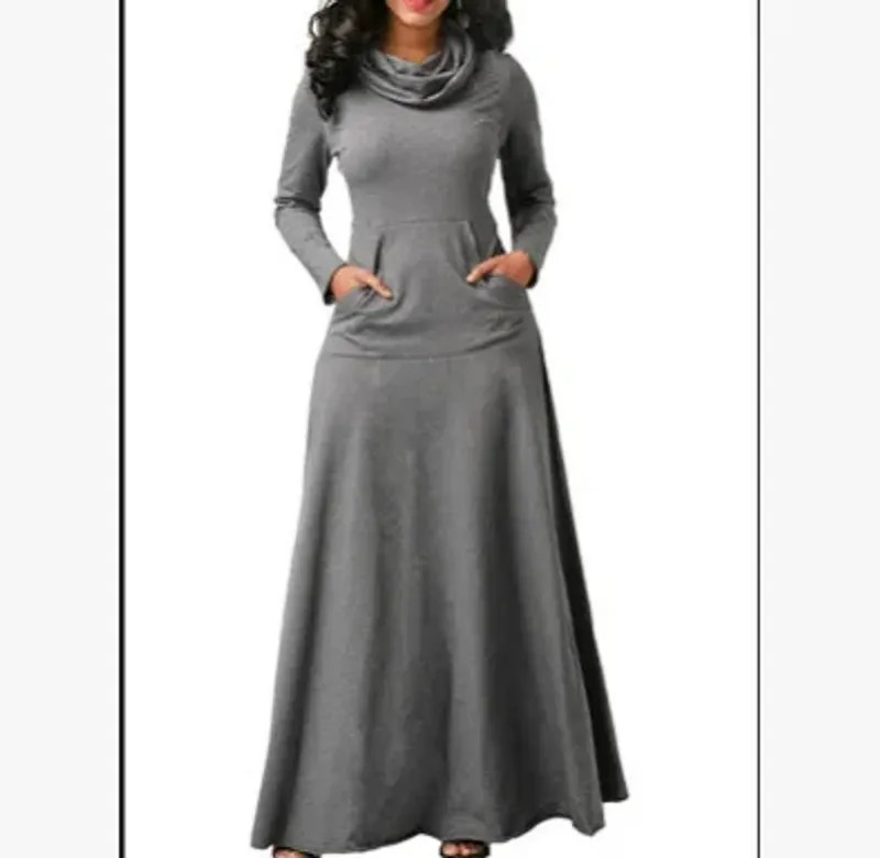 Plus Size 5XL Elegant Long Maxi Dress spring Winter Warm High Collar Women