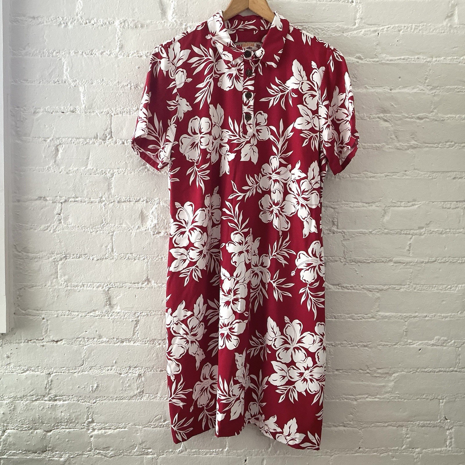 Caribbean Joe Womens Red Tropical Print Collared Shirt Dress Preppy Cruise PL