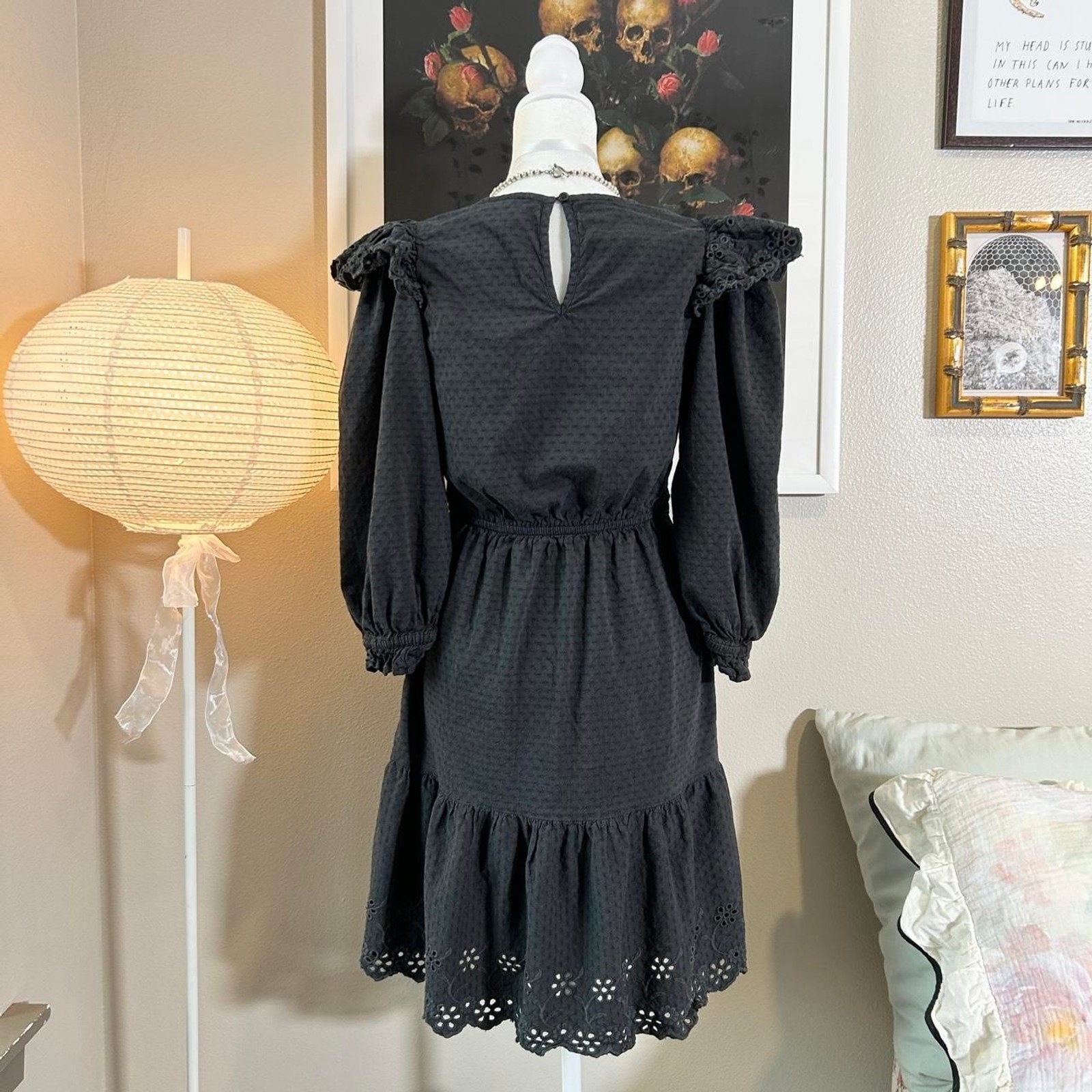 Universal Thread dark gray ruffle eyelet frilly long sleeve dress XS