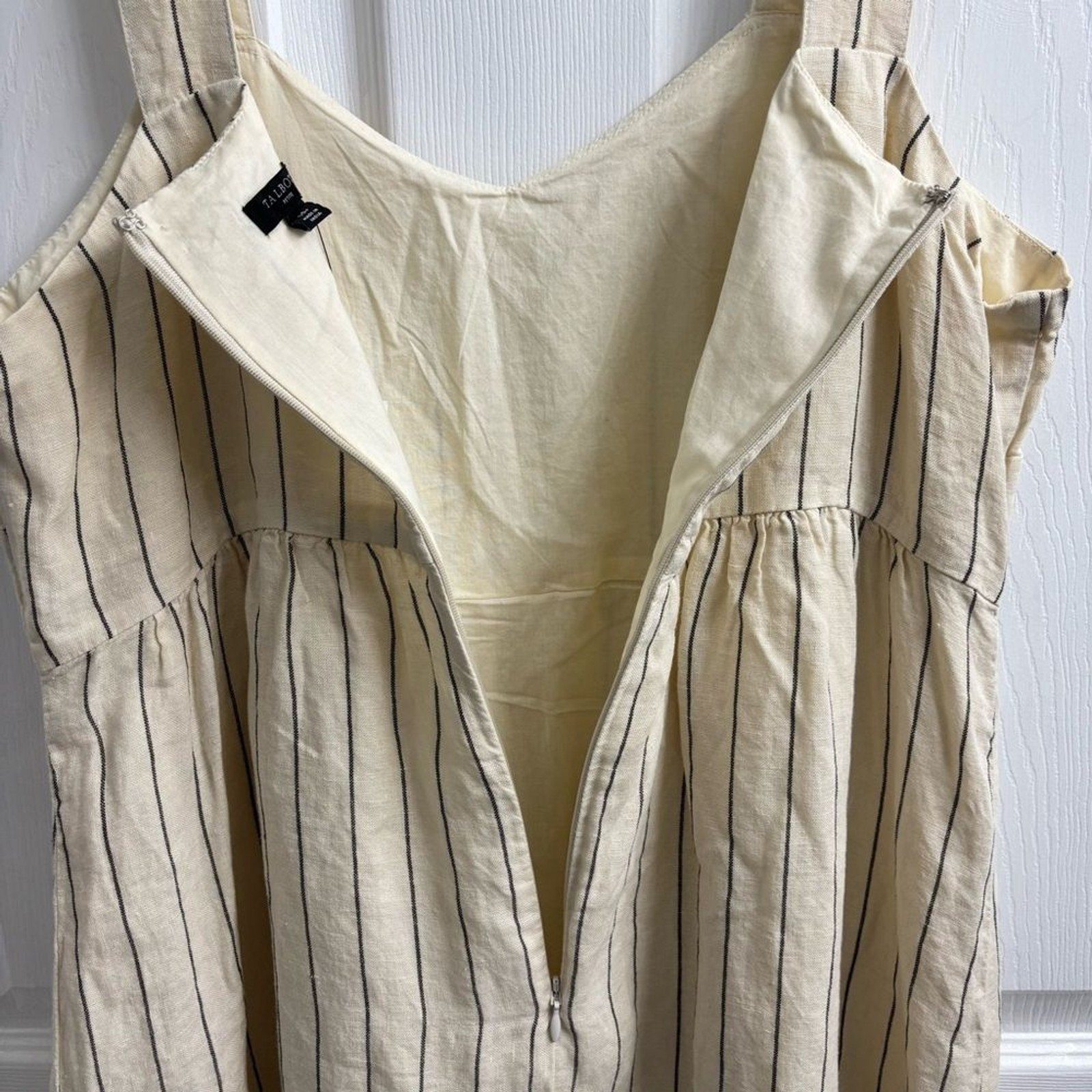 Talbots Linen Maxi Dress Riviera Stripe 10 Petite Cream Tan NWT