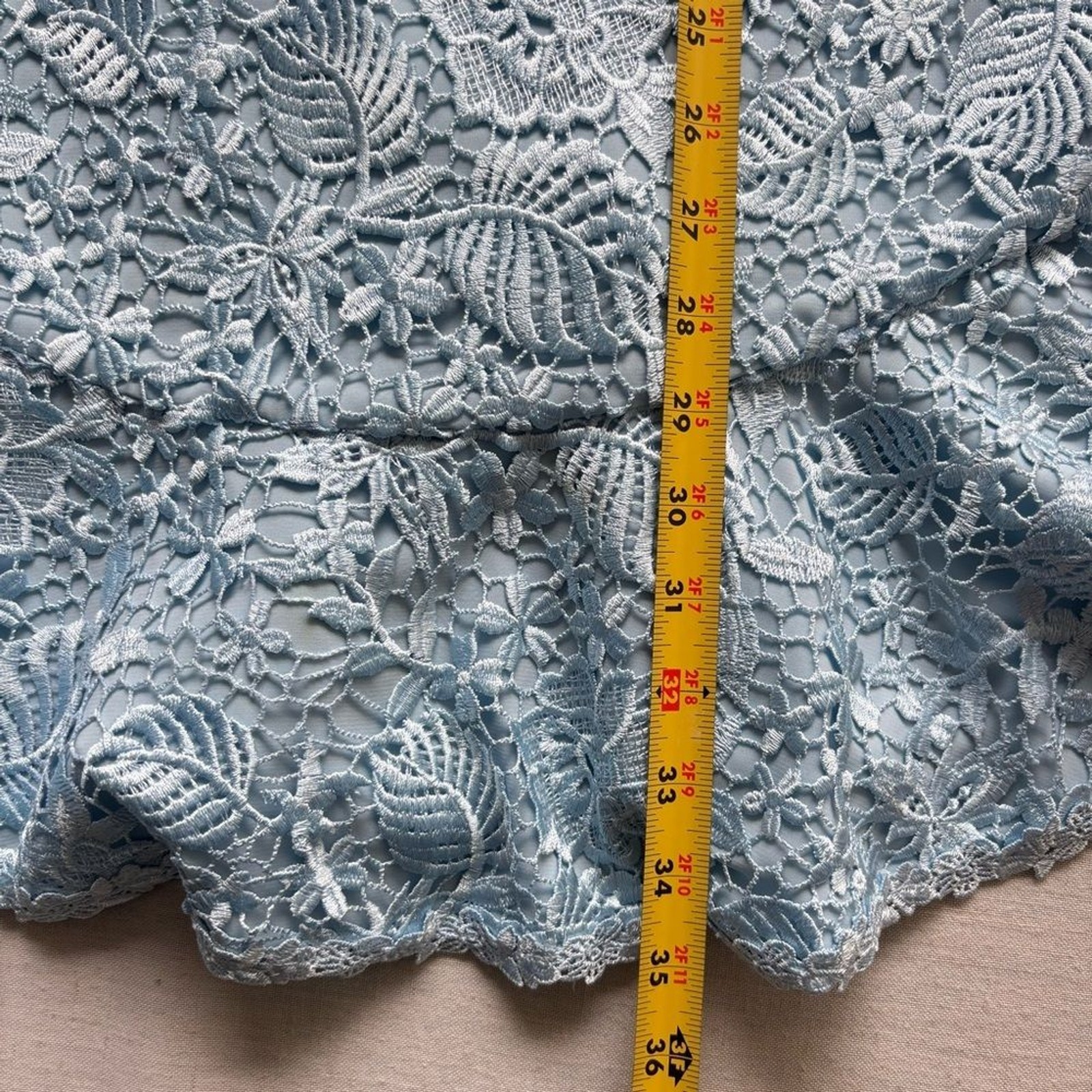 Alice + Olivia Rapunzel Lace Fit Flare Mini Dress Blue Size 8 Curved Hem