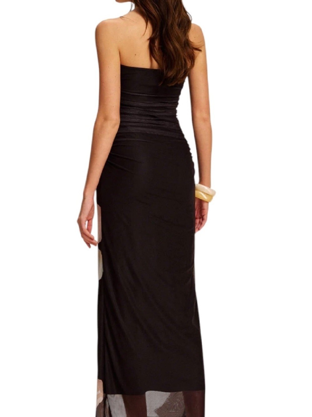 Commense Semi-Sheer Strapless Ruched Floral Mesh Size Medium Dress NWT