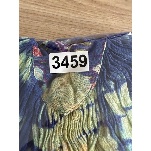 Sacred Threads Tie Dye Viscose Free Size Dress Blue Yellow Bohemian Summer Beach