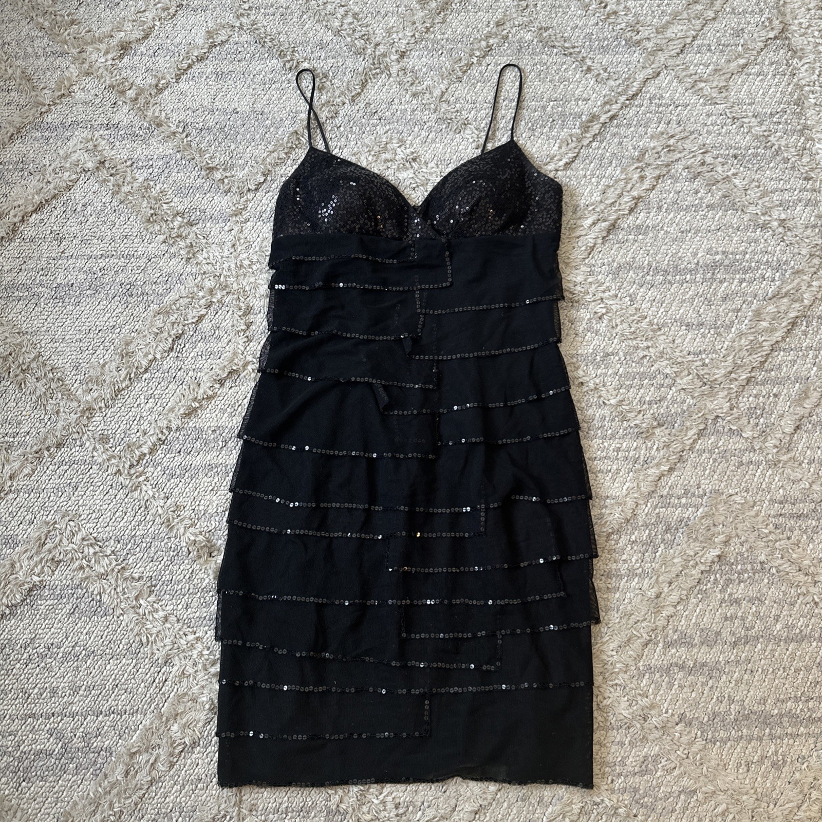 Aidan Mattox Dress Sequin Spaghetti Strap Mini Black Size 2