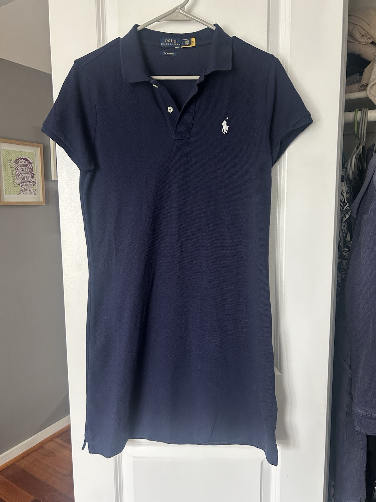 Polo Ralph Lauren The Mesh Mini Shirt Long Women Navy Blue Short Sleeve Size XS