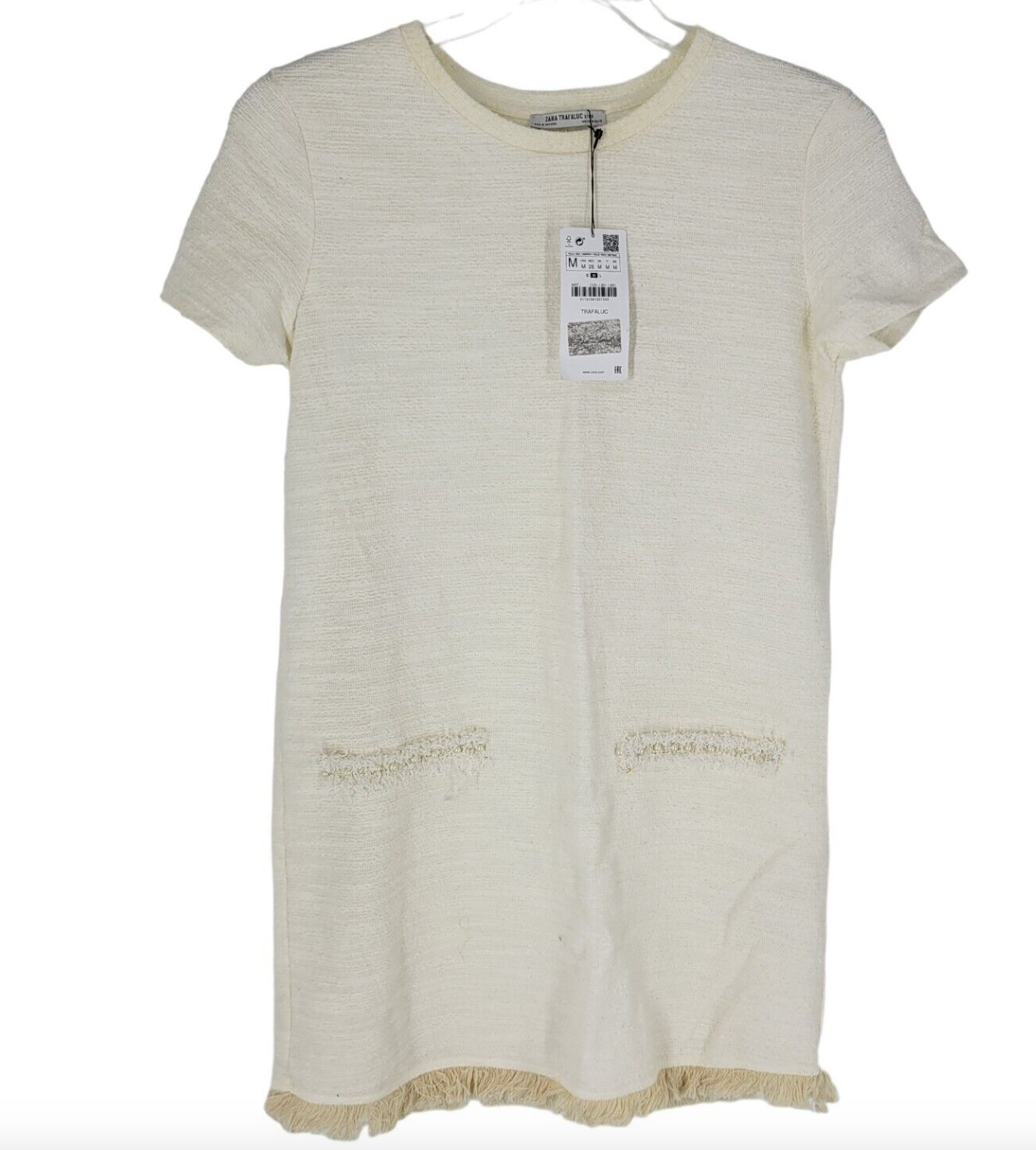 Fringe Tweed Shift Dress Short Sleeve Office Party Crew Neck medium