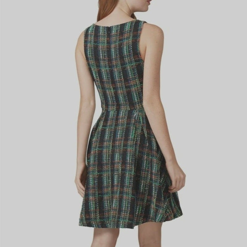 NWT Slate & Willow Multicolor Tweed Plaid Dress V-Neck Sleeveless Flare Size 6