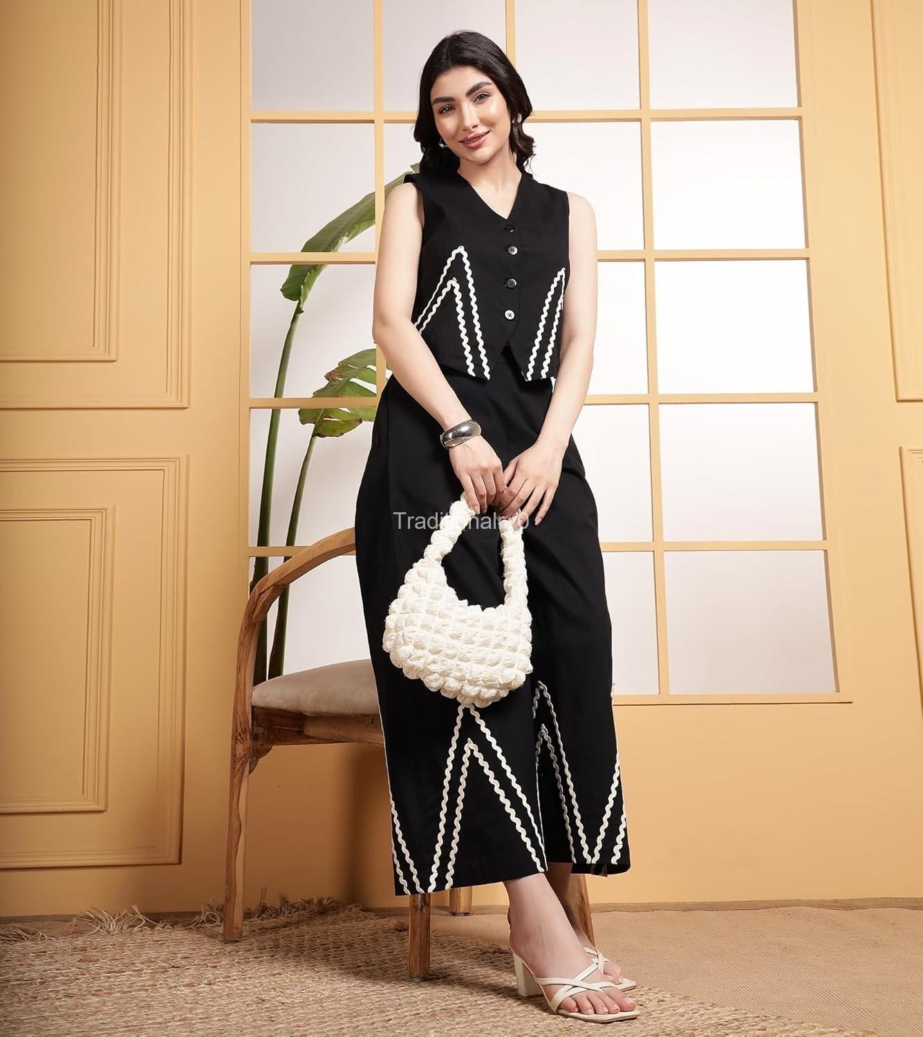 Women’s Sleeveless Button-Down Waistcoat Top and Wide-Leg Palazzo Co-ord Set