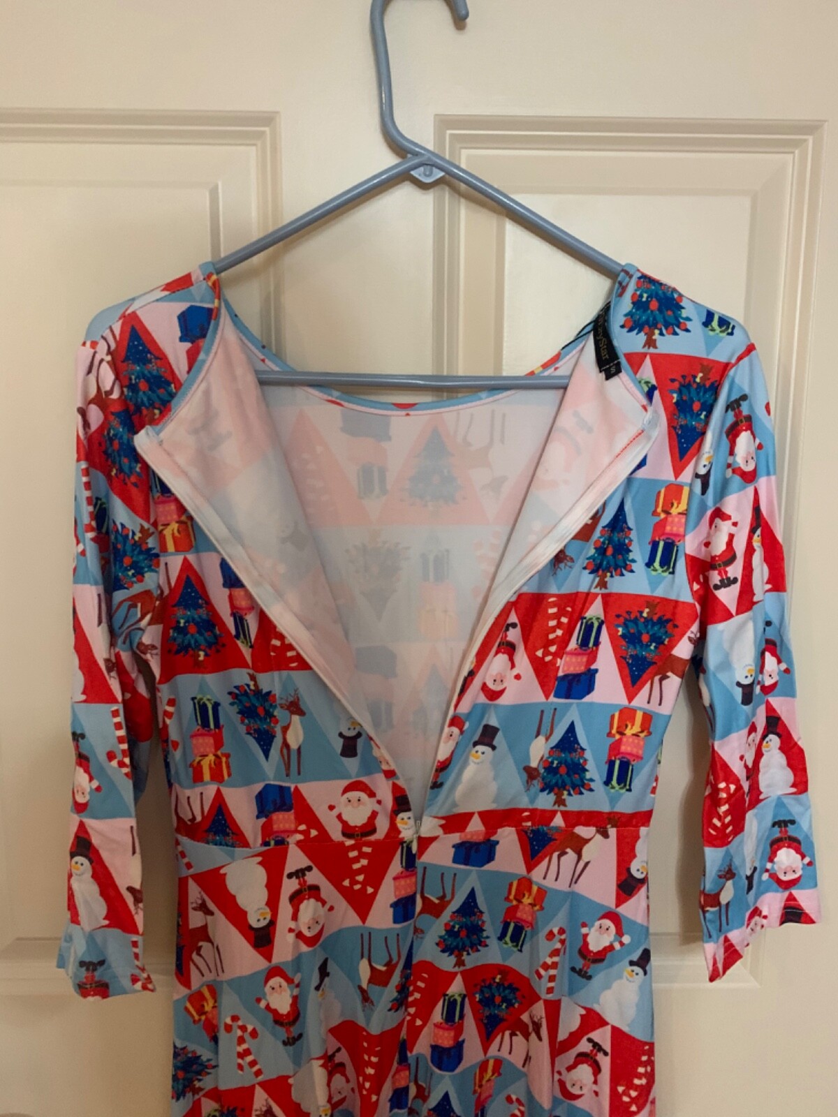 Glory Star Womens size small stretchy festive multicolor Christmas Zip dress NWT