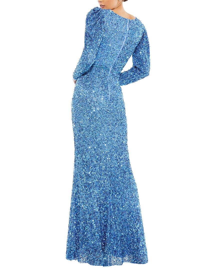 Mac Duggal Sequin V-Neck Puff Long Sleeve A-Line Gown Women’s